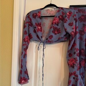 Floral Tie-Front Top and Skirt Set